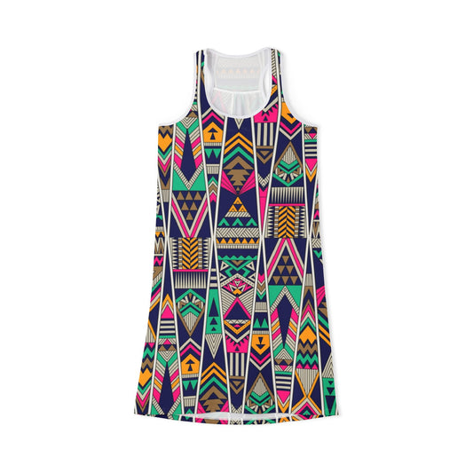 Geometric Tribal Print Women's Racerback Dress - Perfect for Summer Festivals & Celebrations