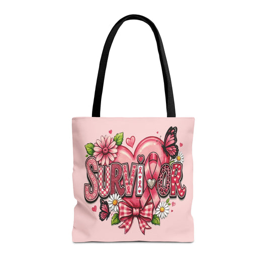 Survivor Pink Ribbon Tote Bag – Breast Cancer Awareness Floral Tote