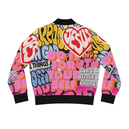 Vibrant Affirmation Bomber Jacket, Statement Jacket, Expressive Outerwear, Casual Chic, Trendy Layering Piece, Faith-Inspired Apparel
