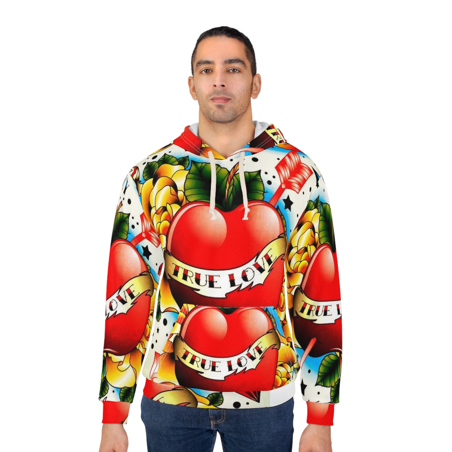 True Love Tattoo Heart Hoodie — All-Over-Print Vintage Tattoo Pullover