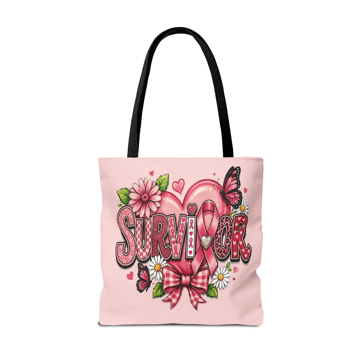 Survivor Pink Ribbon Tote Bag – Breast Cancer Awareness Floral Tote