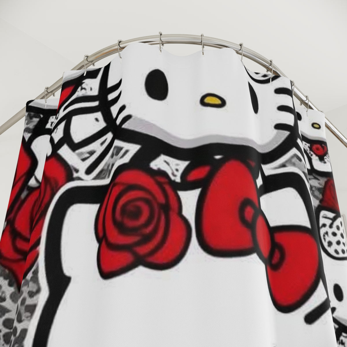 Hello Kitty Red Rose Shower Curtain — Cute Floral Bathroom Decor