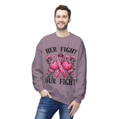 Breast Cancer Awareness Crewneck Sweatshirt - "Her Fight Our Fight" Pink Ribbon Design