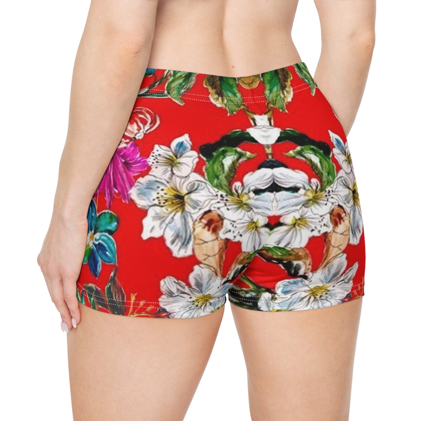 Red Paradise Floral Print Women's Shorts