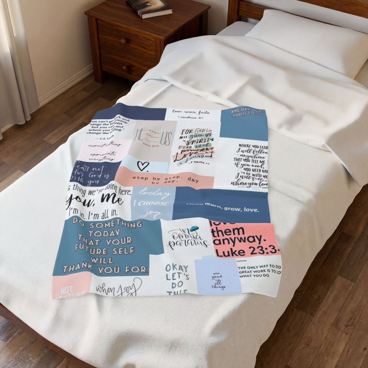 Inspirational Patchwork Velveteen Plush Blanket – Motivational Quotes (Luke 23:34)