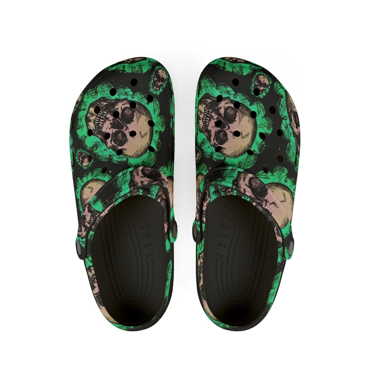 Skeleton Face Clogs — Green Camouflage EVA Foam Slip-Ons