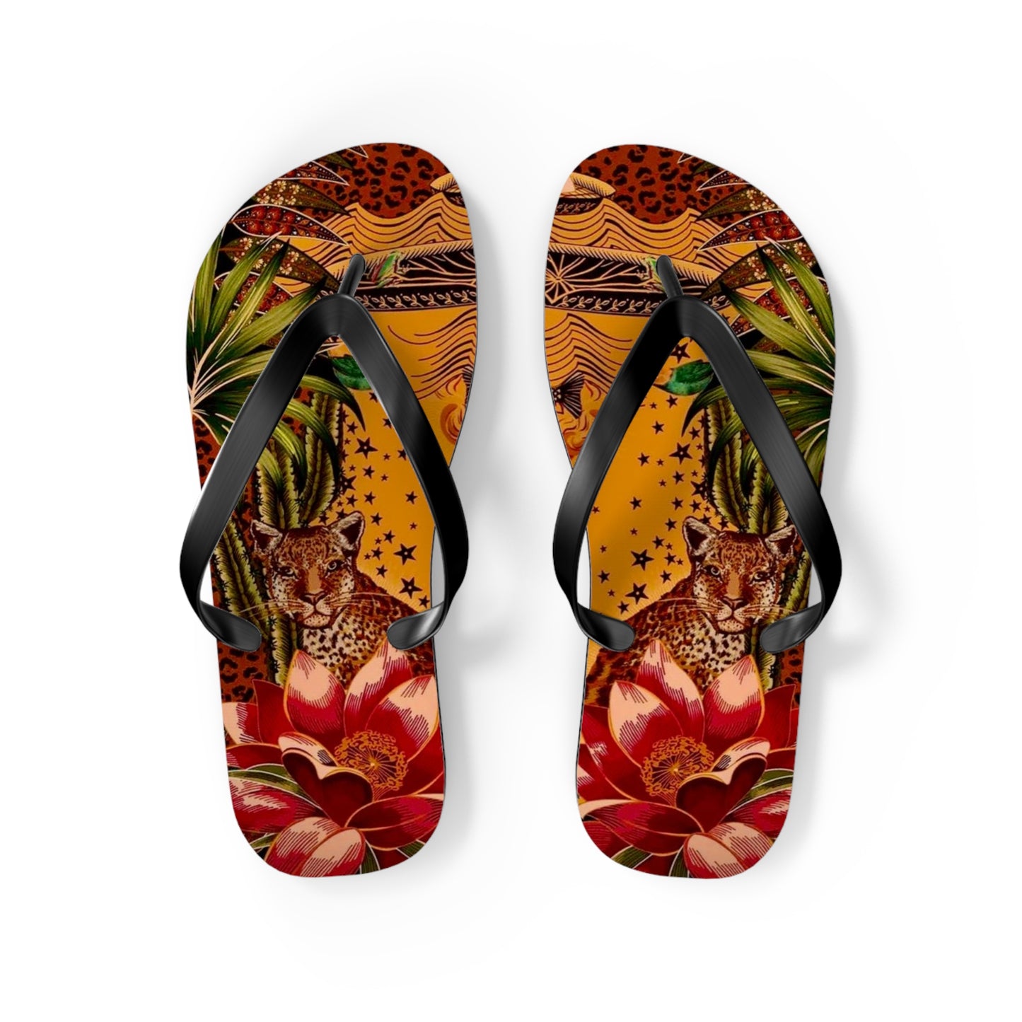 Tropical Leopard Flip Flops - Colorful Summer Footwear