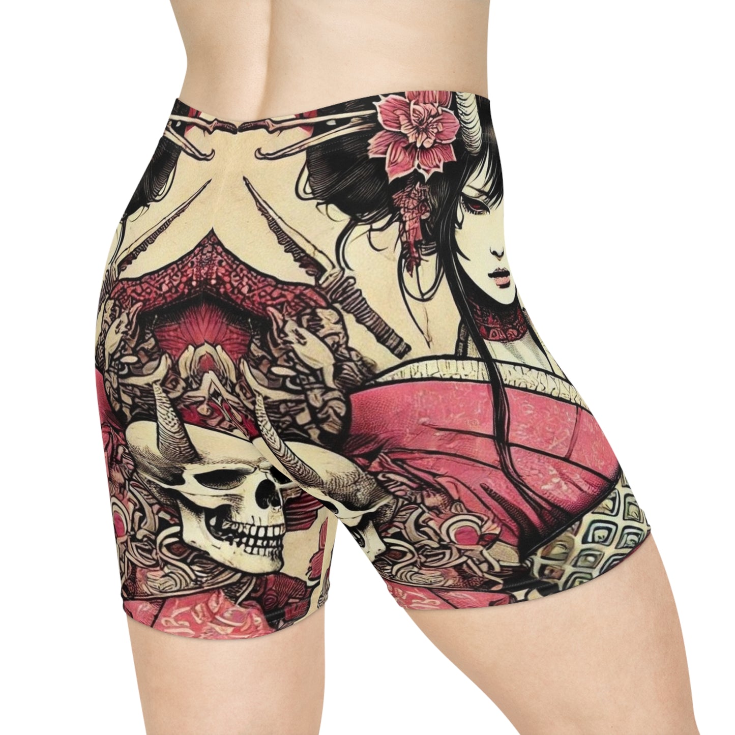 Lady Devil Damen Bikershorts - Trendiges Blumen- und Totenkopf-Design