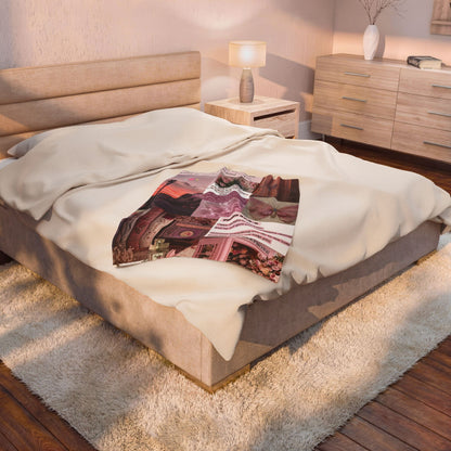 Velveteen Plush Blanket — Pink Vintage Butterfly Collage with Psalm 37:4-5