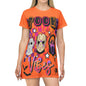 Spooky Vibes T-Shirt Dress — Halloween Horror Mask Graphic