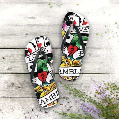 Love is a Gamble Flip Flops – Fun Summer Footwear with Playing Card Design