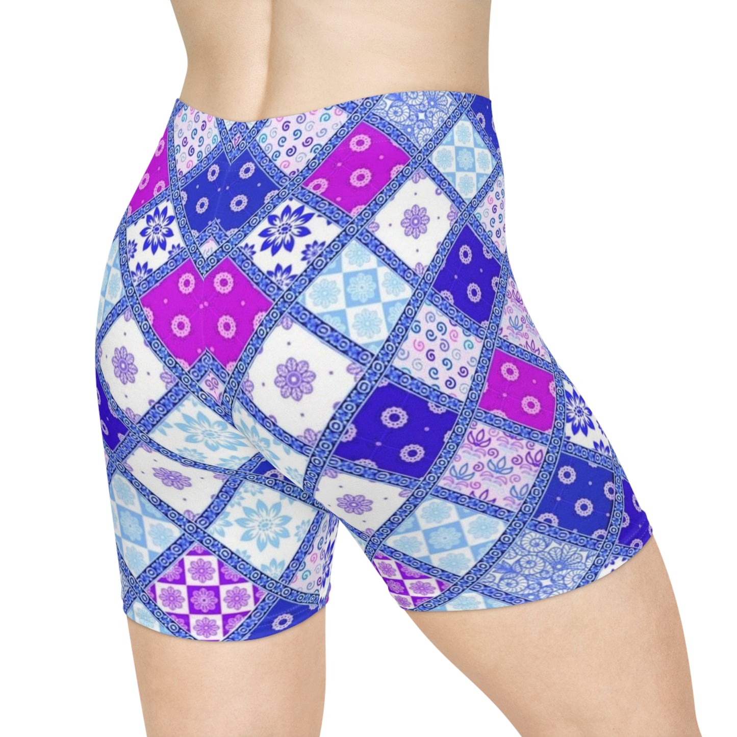 Stylish Women’s Biker Shorts with Colorful Mosaic Pattern