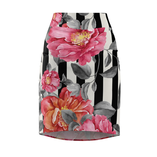Floral Striped Women's Pencil Skirt