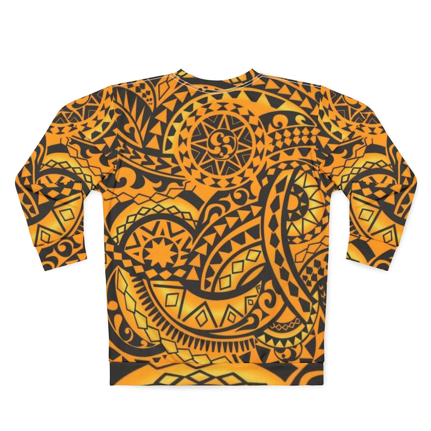 Polynesian Tribal Pattern Sweatshirt — Bold Orange Island-Inspired All-Over Print