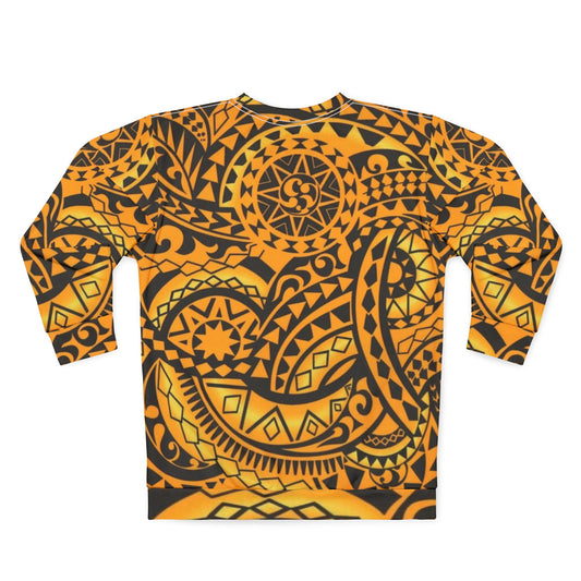 Polynesian Tribal Pattern Sweatshirt — Bold Orange Island-Inspired All-Over Print
