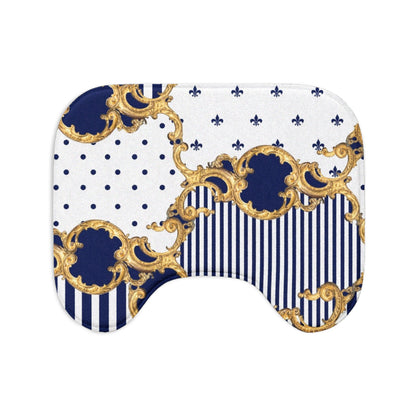 Navy & Gold Baroque Bath Mat Set — 3-Piece Luxurious Bathroom Rugs