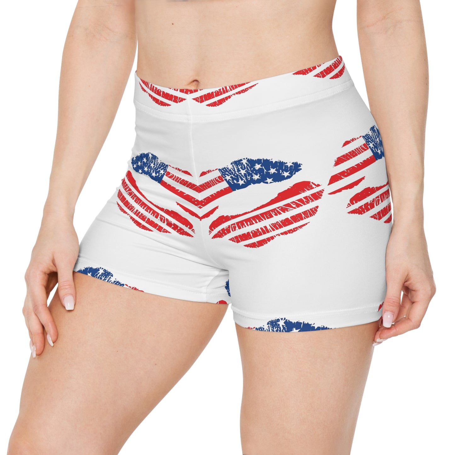 Patriotic Women's Shorts, USA Flag Apparel, Summer Loungewear, 4th of July Outfit, Travel and Leisure Shorts, Bold Kiss Print