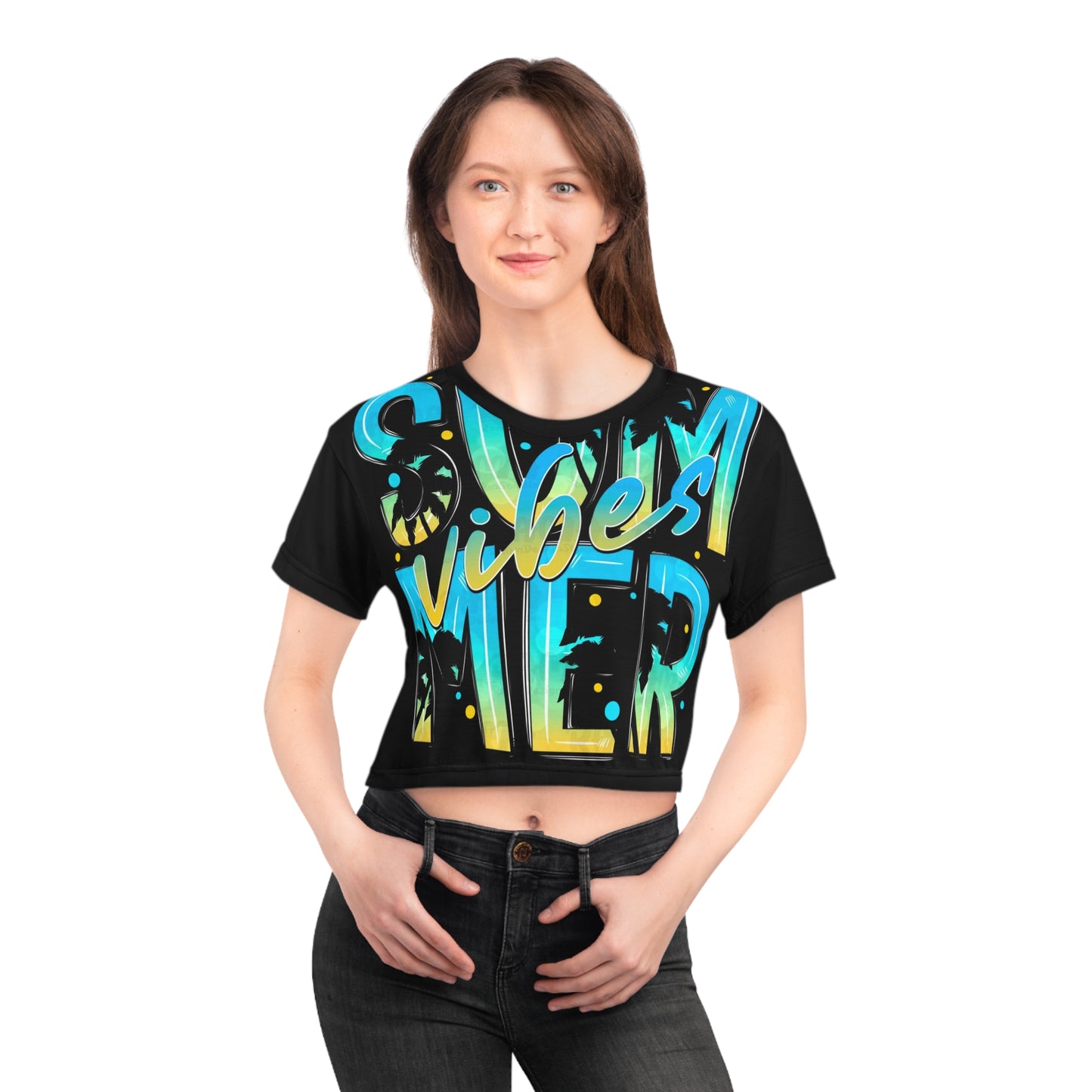 Summer Vibes Crop Tee - Stylish Summer Graphic Tee for Beach Lovers