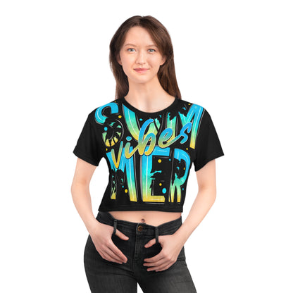 Summer Vibes Crop Tee - Stylish Summer Graphic Tee for Beach Lovers