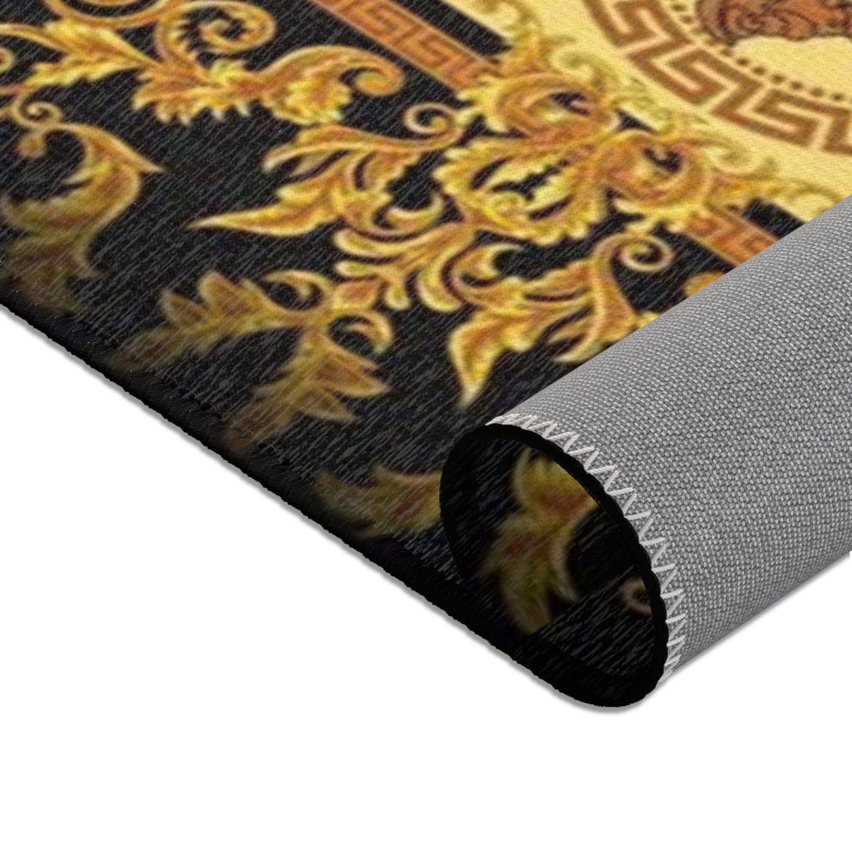 Baroque Medusa Area Rug — Ornate Gold & Black Decorative Floor Runner