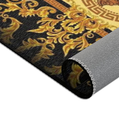 Baroque Medusa Area Rug — Ornate Gold & Black Decorative Floor Runner