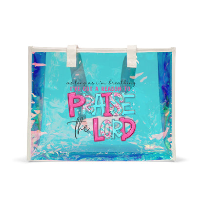 Holographic Beach Tote — "Praise the Lord" Clear Iridescent Carryall
