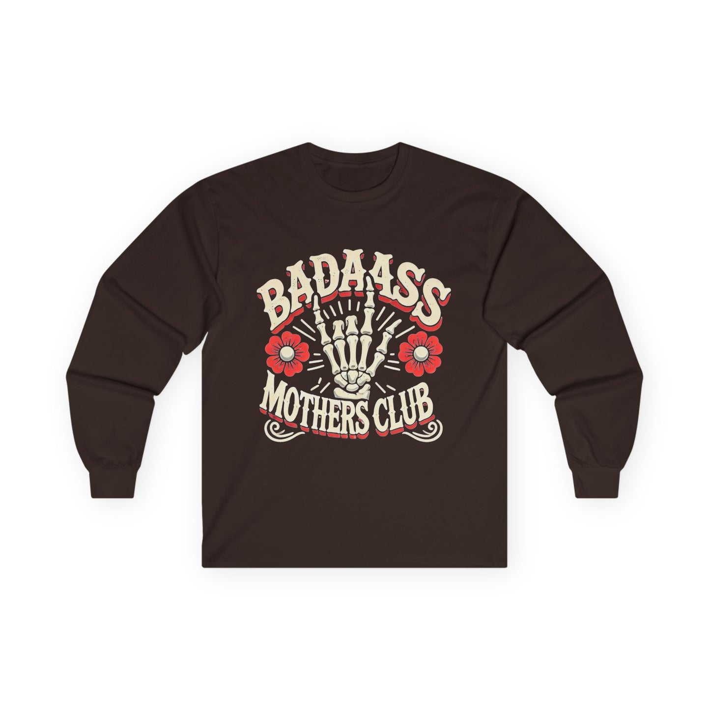 Long Sleeve Tee — Badass Mothers Club Skeleton Floral Graphic