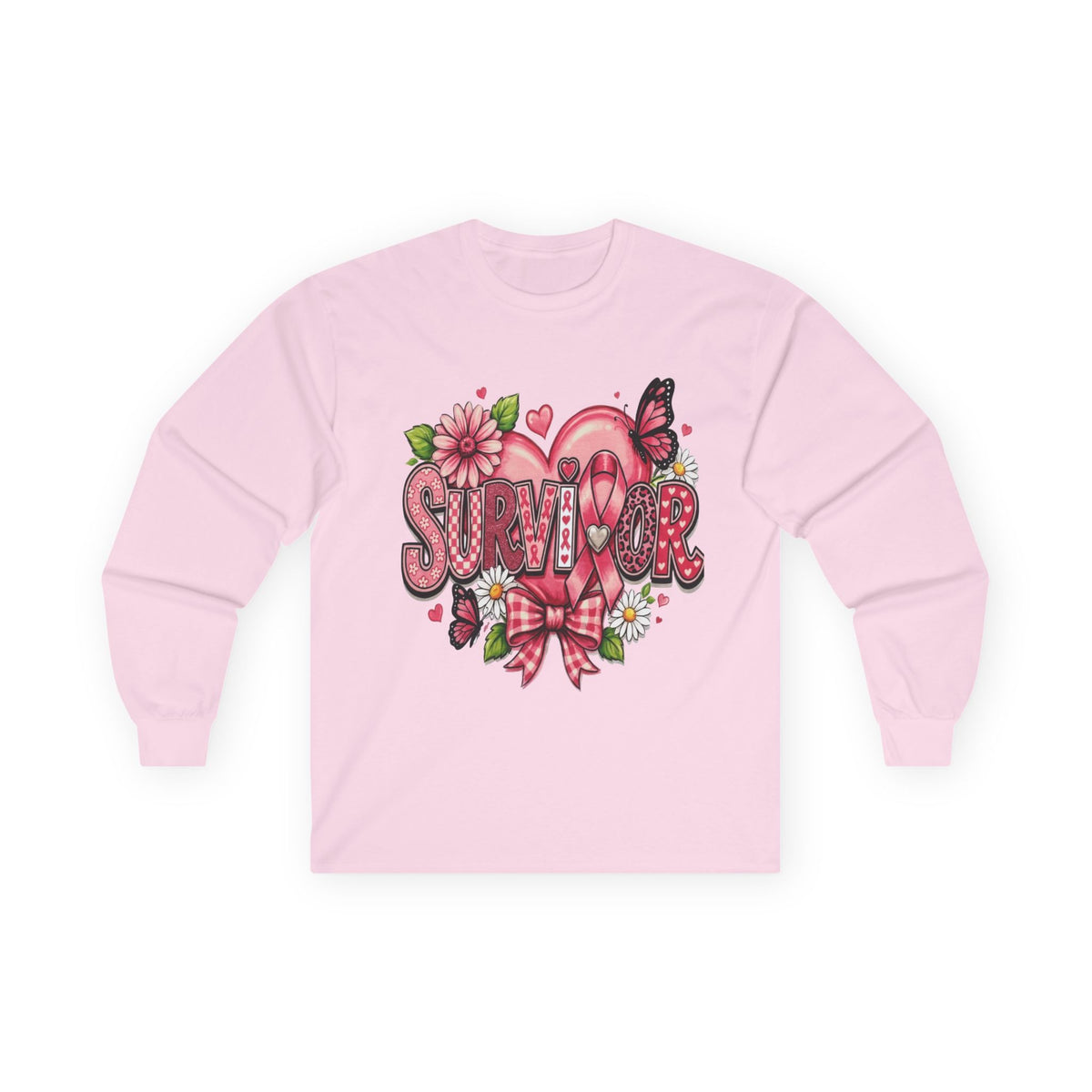 Survivor Floral Ribbon Long Sleeve Tee — Breast Cancer Awareness