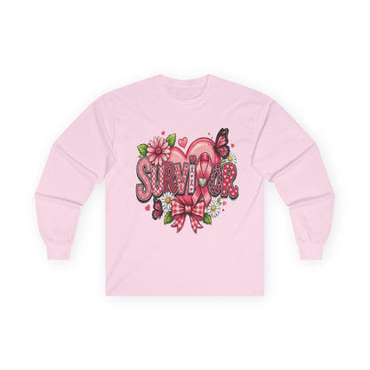 Survivor Floral Ribbon Long Sleeve Tee — Breast Cancer Awareness