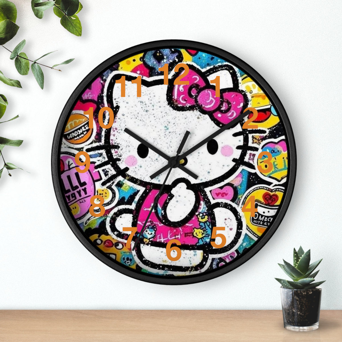 Hello Kitty Pop Art Wall Clock — Colorful Kawaii Sticker Collage Clock