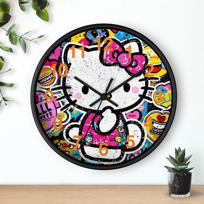 Hello Kitty Pop Art Wall Clock — Colorful Kawaii Sticker Collage Clock