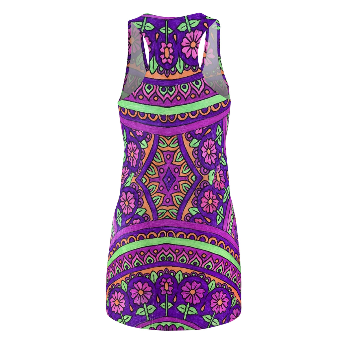 Purple Boho Floral Racerback Dress – Vibrant Mandala AOP