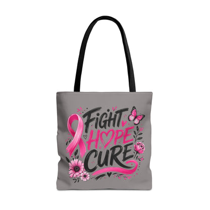Breast Cancer Awareness Tote Bag — Fight Hope Cure Pink Ribbon Design