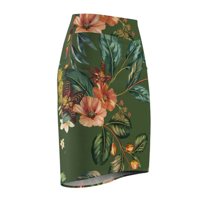 Hunter Green Floral Women's Pencil Skirt