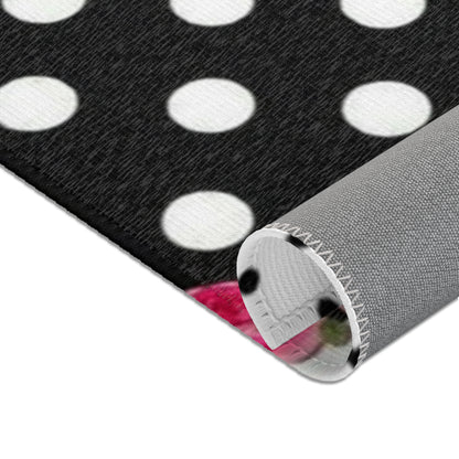Polka Dot Rose Area Rug — Black & White Vintage Floral Accent Rug