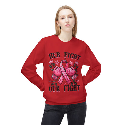Breast Cancer Awareness Crewneck Sweatshirt - "Her Fight Our Fight" Pink Ribbon Design
