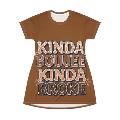 Kinda Boujee Kinda Broke T-Shirt Dress — Retro Floral Graphic Tee Dress