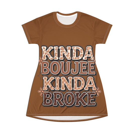 Kinda Boujee Kinda Broke T-Shirt Dress — Retro Floral Graphic Tee Dress