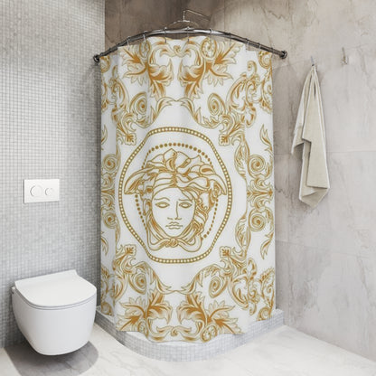 Gold Medusa Baroque Shower Curtain — Luxurious Greek Myth Bathroom Decor