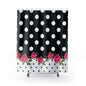 Polka Dot Roses Shower Curtain — Black & White Dotted Bath Curtain with Pink Rose Border