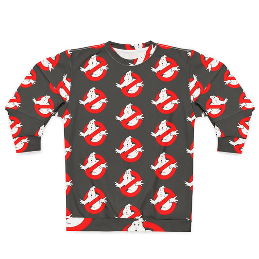 Ghostbuster Pattern Sweatshirt | Cozy Unisex Pullover, Halloween Costume, Gift for Geeks, Vintage Cartoon Apparel, Casual Wear