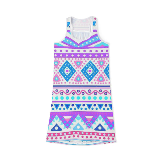 Vibrant Geometric Spring Tribal Print Women's Racerback Dress - Perfect for Summer Parties & Casual Outings