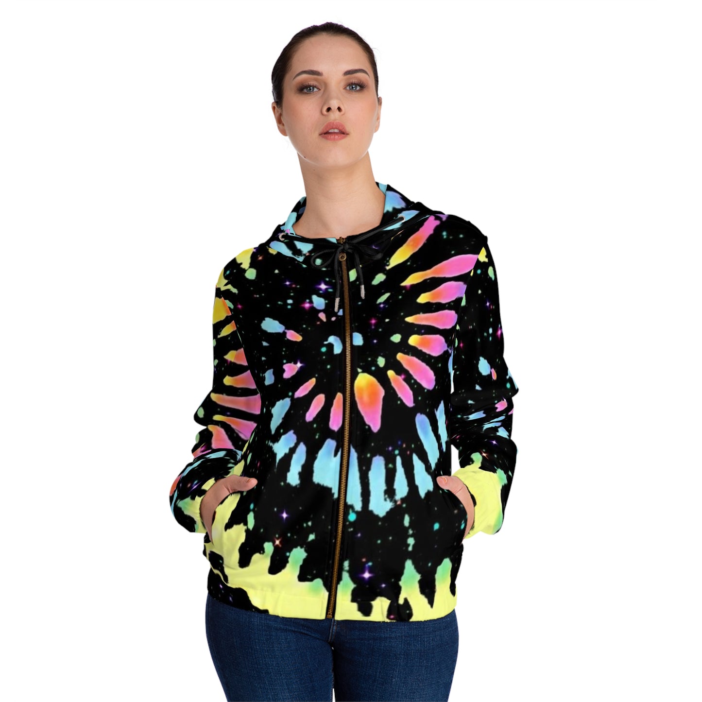 Vibrant Tie-Dye Women's Full-Zip Hoodie, Colorful Jacket, Cozy Gift, Perfect for Festivals, Casual Wear, Everyday Comfort