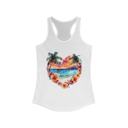 Tropical Sunset Heart Racerback Tank Top - Perfect for Summer Vibes and Beach Days