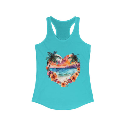 Tropical Sunset Heart Racerback Tank Top - Perfect for Summer Vibes and Beach Days