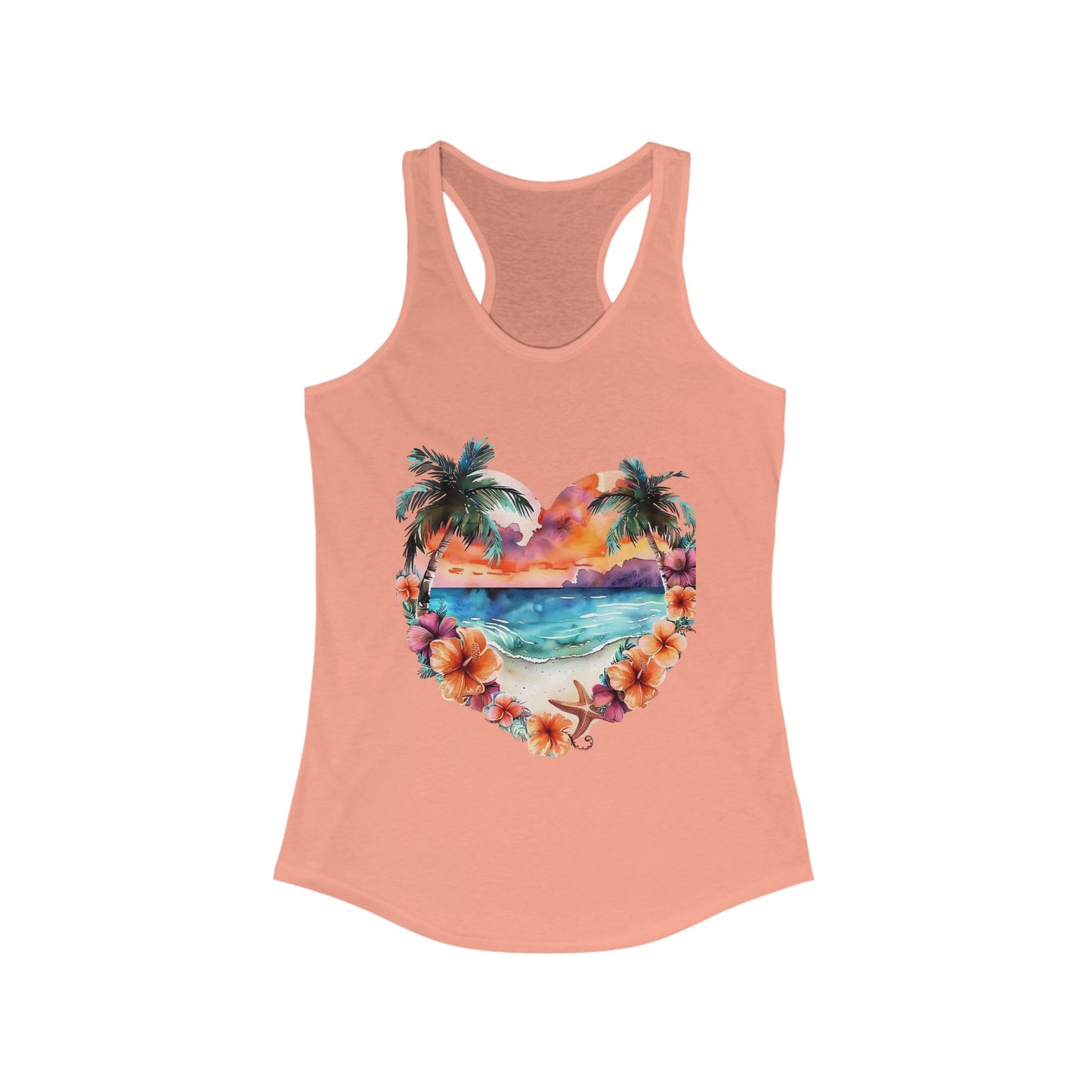 Tropical Sunset Heart Racerback Tank Top - Perfect for Summer Vibes and Beach Days