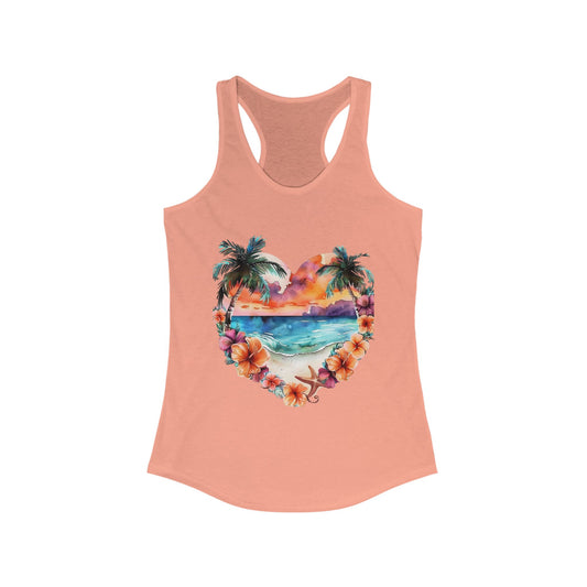 Tropical Sunset Heart Racerback Tank Top - Perfect for Summer Vibes and Beach Days