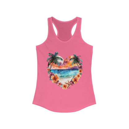 Tropical Sunset Heart Racerback Tank Top - Perfect for Summer Vibes and Beach Days