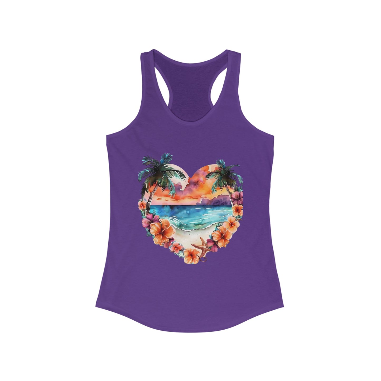 Tropical Sunset Heart Racerback Tank Top - Perfect for Summer Vibes and Beach Days