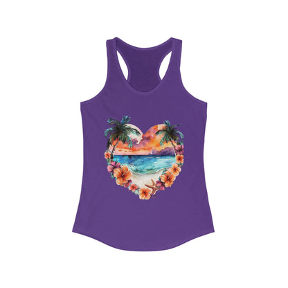 Tropical Sunset Heart Racerback Tank Top - Perfect for Summer Vibes and Beach Days